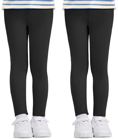 AMIYOYO 2er Pack Mädchen Leggings High Waist Lang Sportsleggins Weiche Sport Leggings Elastisch Fitness Hose Bequem Tanzhose Basic für Kinder