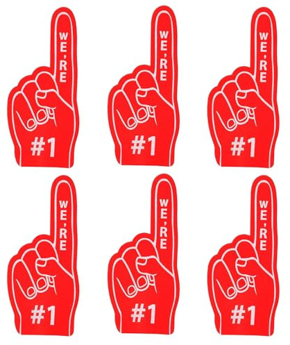 ALEGRE® 6 Stk Schaumstoff Finger, Mini Schaumfinger Nummer 1, Inspirierend Sportfan Zubehör, Party Gadgets, Schaumstoff Hand für Spiele, Stadion, Events, Cheerleading Jubeln, Weltmeisterschaft(Rot)