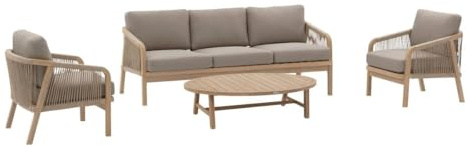 HESPERIDE - Salon de Jardin Papouasie Acacia - 5 Places - Coussins Déhoussables - Tissu Déperlant - Mobilier Extérieur pour Terrasse Balcon Patio