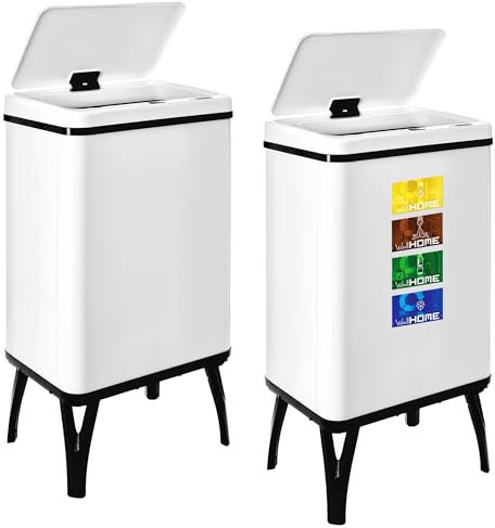 WELL HOME - 2 Cubos de basura inteligente de 40L c/u, Alto: 71,5 (x35,5x26), blanco con etiquetas magnéticas