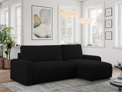 MKS MEBLE Boucle Sofa Mit Schlaffunktion Und Bettkasten, Couchgarnitur Ecke Bettcouch - Argos - Schwarz