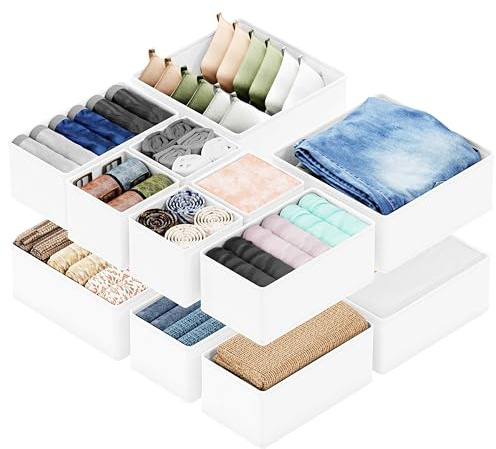 SpaceAid Set of 12 Drawer Organisers for Clothes, Underwear, Socks (White)