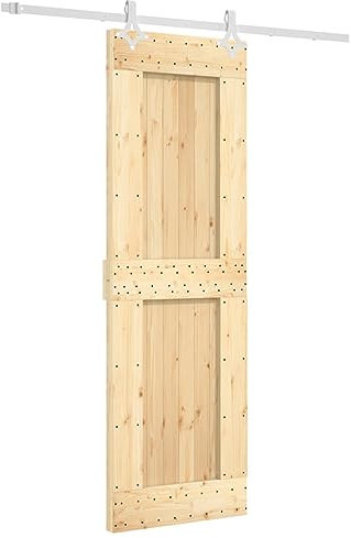 vidaXL Schiebtür mit Beschlag, Tür mit stabilen Gleitschienen, Holzschiebetür für Schlafzimmer Küchen Scheunen, Holztür Schiebetürsystem Schiebetürbeschlag, Massivholz Kiefer