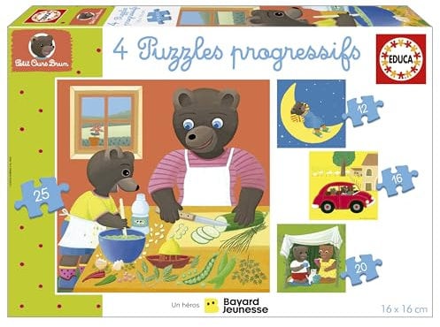 Educa - Progressive Puzzles Little Brown Bear 12-16-20-25, Colour Varied, 19884