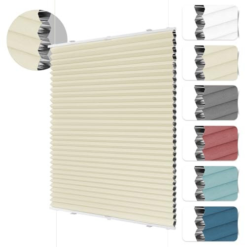 HOMEDEMO Wabenplissee Plissee ohne Bohren Klemmfix Verdunklung Thermo Zweifarbig Beige 45 x 110cm(BxH) Faltrollo 100% Blickdicht,Sonnenschutz & Schallschutz Plisseerollo für Fenster & Tür