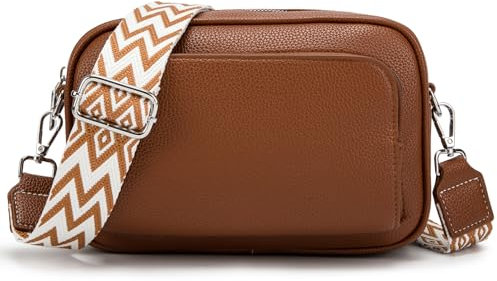 LUXCAELY Umhängetaschen Damen Schultergurten Damen Leder Bauchtasche Damen Crossbody Bag Damen Mode Hüfttaschen Breitem Schultergurt - Braun