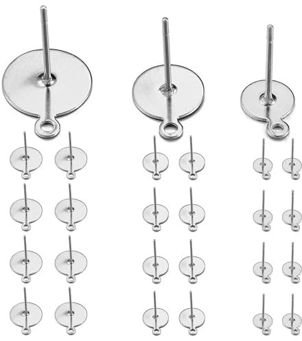 Silber 925 Ohrringe 24 Stück Ohrstecker Silber Hypoallergen Ohrringe Selber Machen Set Anti-Oxidation Orbicular Flache Ohrstecker Rohlinge Damen Geschenke für Mehrere Piercings 4/6/8 mm