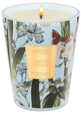 M&SENSE Duftkerze im Glas Jasmin | 400 g Sojawachskerze, 75 Std. Brenndauer, Blumiger Duft, Ideal für Hochzeiten & Aromatherapie, Non Toxic