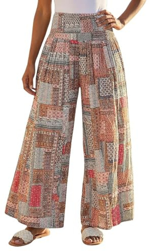 Roman Originals Shirred Wide Leg Palazzo Trouser for Women UK Ladies Stretch Pull On Elasticated Pants Summer Spring Casual Smart Holiday Vacation Party Bottoms - Light Pink - Size ONE