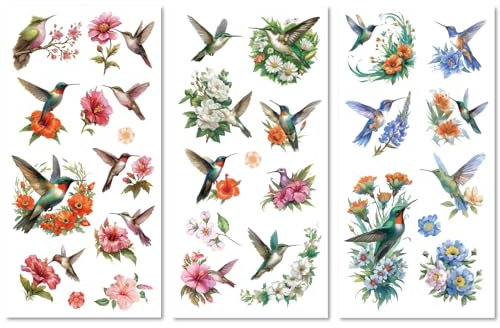CREATCABIN 3 Blatt Vögel Transferfolie Aufreiben Basteln Vintage Süße Tiere Transferfolien Aufreiben Blumen Aufkleber Kolibri Scrapbooking DIY Basteln Für Holz Wand Heimdekoration Wasserfest 15x30cm