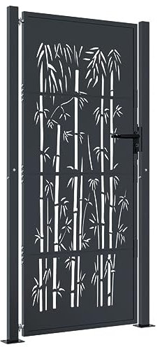 Refined Gartentür mit Bambus-Design Abschließbar Hoftor Eingangstor für Garten Terrasse Tor Zauntor Gartenpforte Gartentor Anthrazit 105x205 cm Stahl Bambus-Design