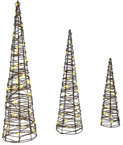 vidaXL Weihnachtsbaum 3 STK. Warmweiß 20 x 20 x 80 cm Rattan 90 LEDs