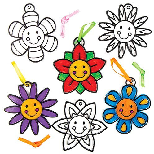 Baker Ross AC770 Smiley, Blume, Sonnenfänger, Basteln für Kinder, hängende Fensterdekoration, Set für Kinder zum Bemalen (8 Stück), sortiert