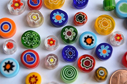 30g Millefiori rund ohne Loch 7-15mm Glas Dekosteine ca. 25-30 St. Farbauswahl (Buntmix)