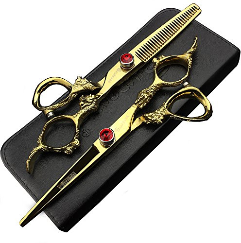 Professionelle Friseurscheren 6 Zoll 440c hohe Härte Salon Friseur Frisur Schneiden und Ausdünnen Haare schneiden (Gold scissors set)