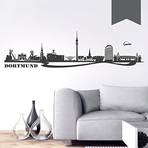 WANDKINGS Wandtattoo - Skyline Dortmund - 80 x 21 cm - Dunkelgrau - Wähle aus 6 Größen & 35 Farben