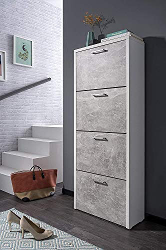 moebel-dich-auf.de Schuhkipper Schuhregal Schuhschrank Schuhständer Schuhkommode Fulda (2 Farben + 2 Größen wählbar) bis Schuhgröße 45/18-24 Paar Schuhe (Strukturbeton, 4 Klappen)