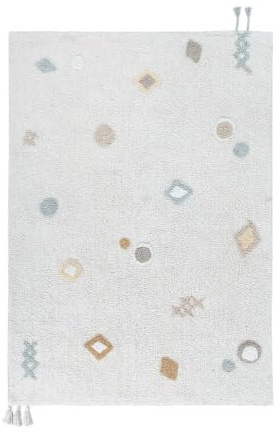 Lorena Canals Waschbarer Teppich Kim Weiß, Vanilla, Hellblau, Grau, Natural, Beige -100% natürliche Baumwolle Base: recycelte Baumwolle- 200x140 cm