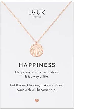 LUUK LIFESTYLE Collier filigrane en acier inoxydable au design raffiné, avec pendentif coquillage et carte cadeau HAPPINESS, idée cadeau, bijoux de plage, look magnétique, rose