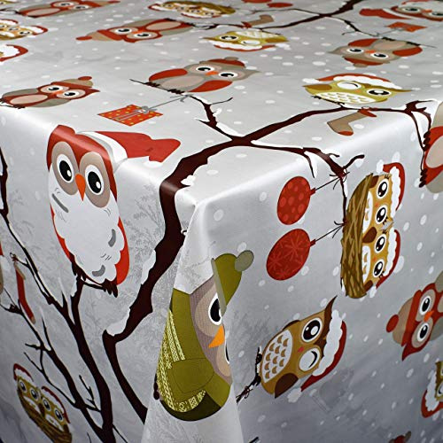KEVKUS Wachstuch Tischdecke C144340 Weihnachten Eule wählbar in eckig rund oval (Rand: Paspel (mit Kunststoffband), 120 x 140 cm eckig)