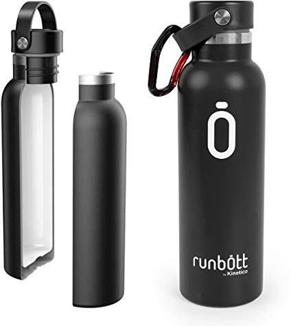 Runbott - Borraccia in acciaio inox, senza BPA, con rivestimento interno in ceramica, 600 ml, doppio strato sottovuoto. Senza gusto metallico. Nero
