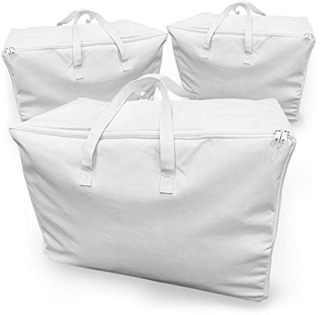 Eco Home Store Large White Laundry Bags Set of 3 with Zips - Foldable Underbed Home Organiser Clothes Storage for Bedding
