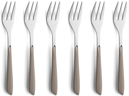 Kuppels PRISMA Kuchengabel-Besteck Set aus 18/0 Edelstahl, 6-teilig, für 6 Personen, hochwertige Kunststoffgriffschalen in Kakao, rostfrei & spülmaschinenfest