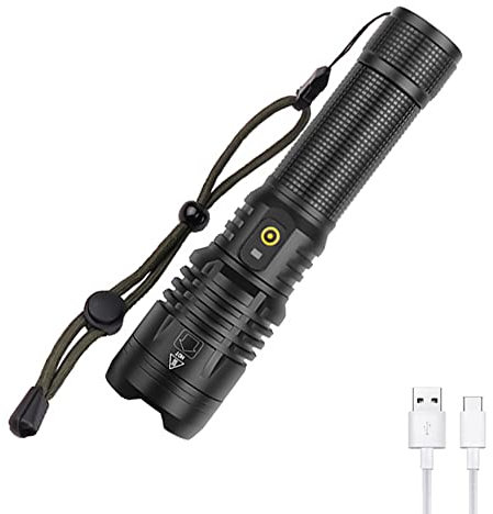 WESLITE XHP70.2 Torcia LED Ricaricabili, 7000 Lumen Torcia Potente Militare Professionale Torcia Tattica ad Alta Potenza Zoomabile 5 Modalità per Campeggio, Pesca (Batteria Inclusa)