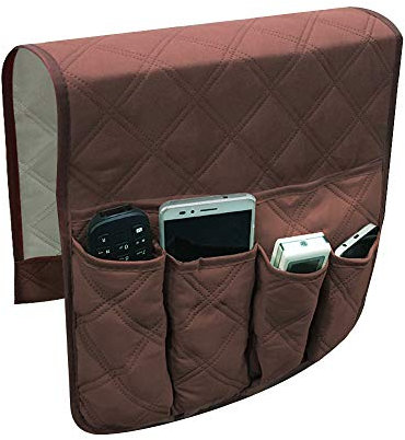 Sofa Chair Armrest Storage Organizer Non-Slip Couch Recliner Remote Control Holder Waterproof Sofa Arm Tidy Hanging Storage Bag with 5 Pockets Holder Pouch for Cellphone Tablet Notepad Book Magazines