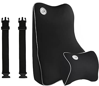 FengYun Lendenkissen Nackenkissen-Kits Rückenstützkissen Premium Memory Foam Lendenkissen für den Rücken, Ergonomische Kissen für das Auto - mit verstellbaren Trägern - Schwarz
