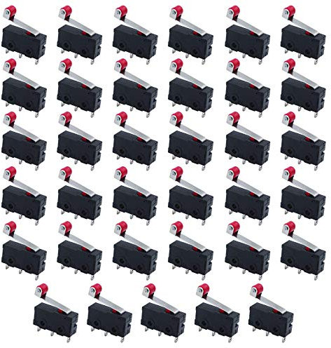 HUAZIZ 35 Pezzi Mini Interruttore a Levetta SPDT Finecorsa SPDT con Rullo Rosso Micro Finecorsa 3 pin 250 V 5A SPDT 1NO 1NC