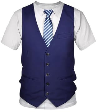Herren Kurzarm T-Shirt Tee mit Hemd Anzugweste Krawatte Aufdruck | Lustiges Shirt Rundhals Party Tops Unterhemd Clubwear