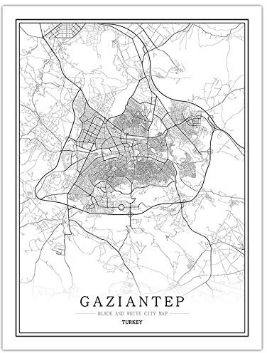 SONG Leinwand Bilder Stadtplan, Gaziantep Türkei Nordisches Drucken Stadtplan In Schwarz Weiß Bild, Rahmenloses Bild, Kunstplakat Wandbildgemälde Für Wohn Und Schlafzimmer,20x30cm