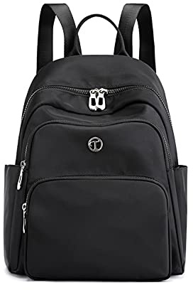 PORRASSO Damen Rucksack Mode Daypack Mädchen Schultasche Leicht Rucksäcke Nylon Tasche für Schule Arbeit Reise Schwarz