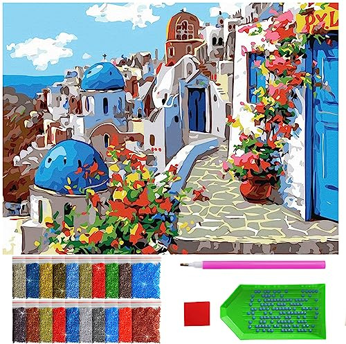 Diamond Painting Set Charmante Südliche Stadt – 5D Diamant Painting Bilder 30x40 cm mit Diamond Painting Zubehör für Kinder und Erwachsene - Crystal Art - Wand Deko