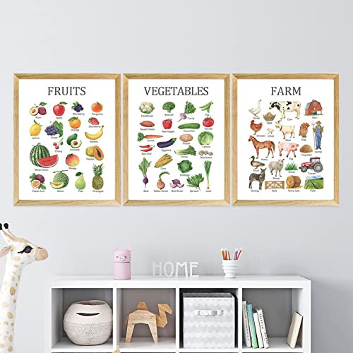 Gemüse Obst Wand Bilder Bauernhof Aquarell Diagramm Bildungsposter Kindergarten Lernen Leinwanddruck Nordische Kinderzimmer Wandbilder Dekor 40x60cmx3 Ungerahmt