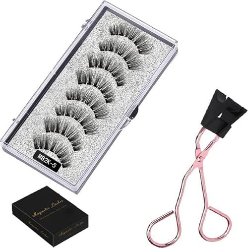 BSLVWG Magnetische Wimpern ohne Eyeliner Wiederverwendbare falsche Wimpern Natural Look 3D Effekt Wasserdichte gefälschte Wimpern Set mit Applikator (2 Paare) (02)