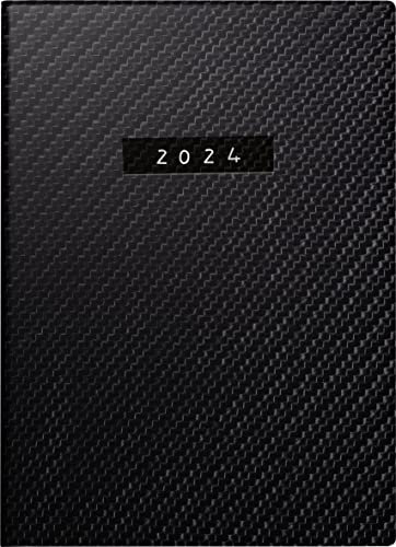 rido/idé Wochenkalender „Carbon“ Modell perfect/Technik I 2024 2 Seiten = 1 Woche Blattgröße 10 x 14 cm schwarz