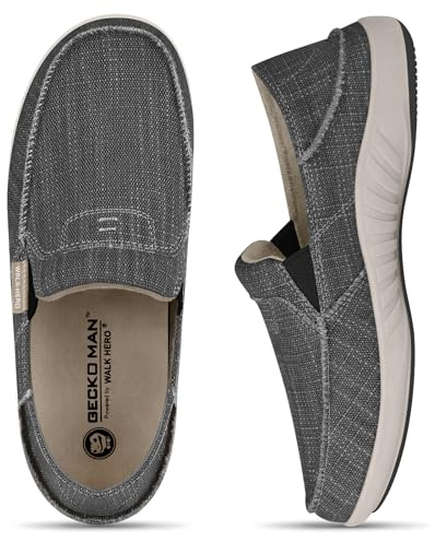 Mens Slip On Shoes, Canvas Loafers with Arch Support, Orthopedic Casual Sneakers for Plantar Fasciitis, Indoor & Outdoor Walking Slippers Shoes for Pain Relief (10, Black)