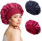 Kiiwah 2 Stück Satin Bonnet Schlafhaube Seide Locken Atmungsaktive Seide Schlafmütze Verstellbare Silk Bonnet Seidenhaube zum Schlafen Weiche Satin Haube für Damen Mädchen(Marine, Rot)