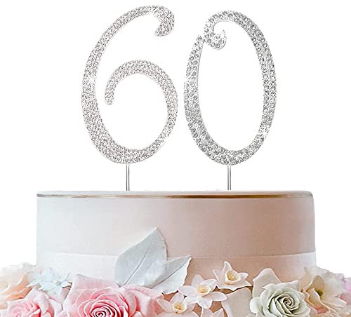 Tortendeko Silber Strasssteine Happy Birthday Cake Topper für Geburtstag Deko (60)