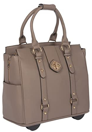 JKM & Company Tragetasche für Computer, iPad, Laptop, Tablet, Taupe (Saffiano-Stil), Laptoptasche mit Rollen