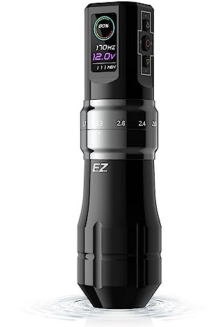 EZ P3 Pro Drahtlose Tattoo Maschine - 6 Anschläge 2.0, 2.4, 2.8, 3.3, 3.7, 4.2mm Bluetooth Tattoo Maschine mit OLED Digitalanzeige 1600mAh Akkuleistung (Grau Glänzend)