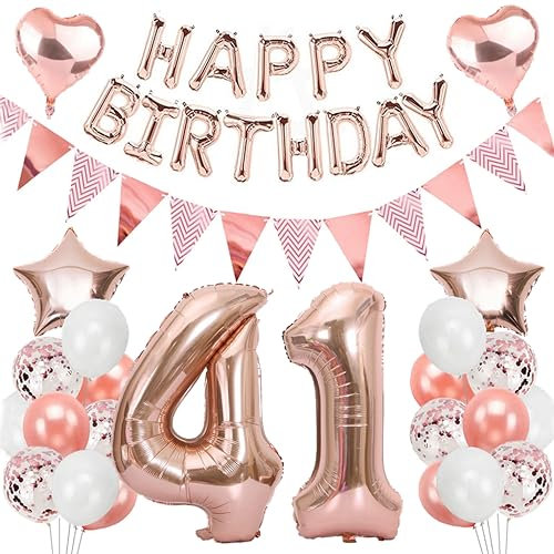 Ouceanwin Geburtstagsdeko 41 Jahre Frau, Rosegold Luftballon 41. Geburtstag Dekoration Set, Folienballon Zahl 41, Helium Ballon Happy Birthday Girlande für 41. Geburtstag Frauen Party Deko