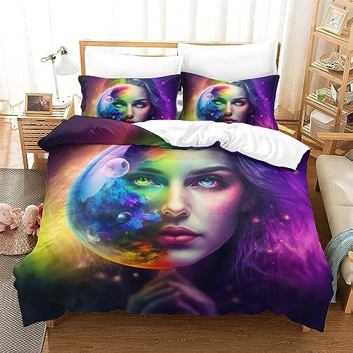 Bettwäsche-Sets mit Kissenbezug, Rainbow Spirit Bettwäsche-Set, dreiteiliger Anzug, Mikrofaser-Bettbezug, weich, kuschelig, hautfreundlich, Ganzjahres (1 Bettbezug, 2 Kissenbezüge)