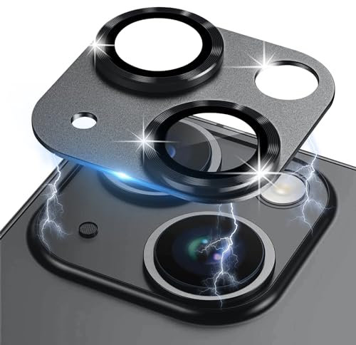 LanQii Protector Lente Cámara Compatibile con iPhone 15/iPhone 15 Plus, Aleación Aluminio Vidrio Templado Pantalla Película 9H Dureza Anti-Arañazos para iPhone 15/iPhone 15 Plus -Negro