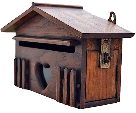 POCHY Exquisit Briefkasten Briefkasten aus massivem Holz, Safe-Lock-Design, Dropbox, niedlicher Wandbehang, Paketbox, kreatives Hausform-Design, Briefkasten sicherer