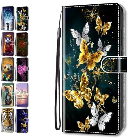Phone Case for iPhone 7 8 SE 2020 6S 6 with Pattern 3D Print Animal Butterfly Design Leather Wallet Flip Cover with Card Holder Slot for Girls Boys - Green Gold Butterfly