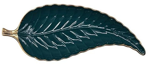 Bafnsiji Plato de Anillo de joyería Grande en Forma de Hoja, Bandeja de Plato de Aperitivo de cerámica, Bandeja de Acento de Plato de baratija Decorativa de Forma de Hoja, 29CM