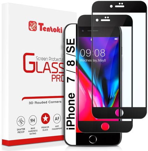 Tentoki für Panzerglas iPhone SE 2022 /SE 2020 / iPhone 8 / iPhone 7 Schutzfolie Glas Displayschutz für 9H Härte, Anti-Kratzen, Anti-Öl, Anti-Bläschen, Hülle Freundllich [2 Stück]